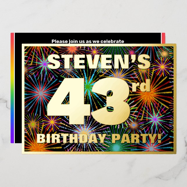 Invitation En Aluminium Fête du 43e anniversaire — Fun d'artifice amusant  (Recto/Verso)
