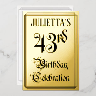 Invitation En Aluminium Fête du 43e anniversaire — Script élégant + Nom pe