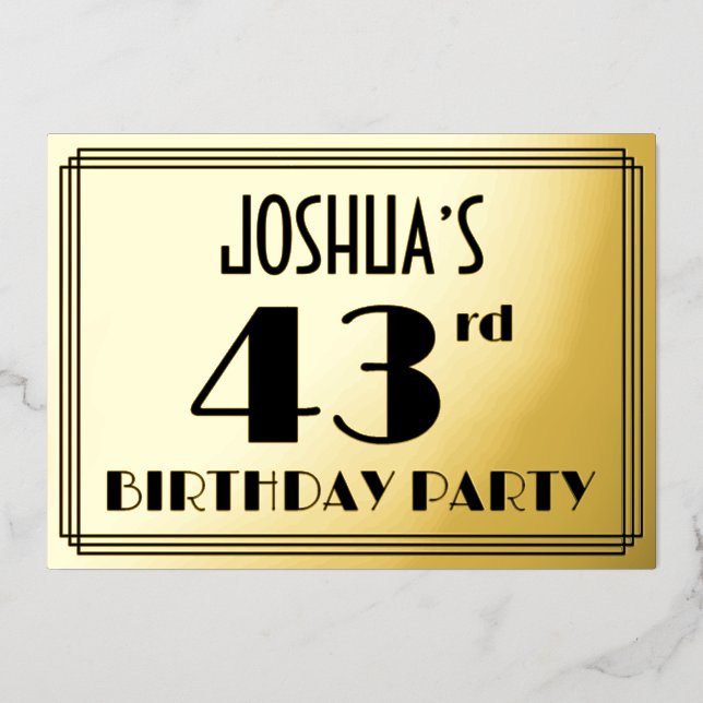 Invitation En Aluminium Fête du 43ème anniversaire — Regarder Art Déco "43 (Recto)