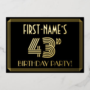 Invitation En Aluminium Fête du 43ème anniversaire — Style Art Déco "43" +