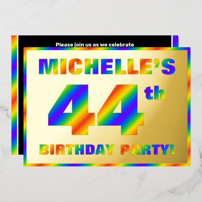 Invitation En Aluminium Fête du 44e anniversaire — Amusant, Rainbow Spectr (Recto/Verso)