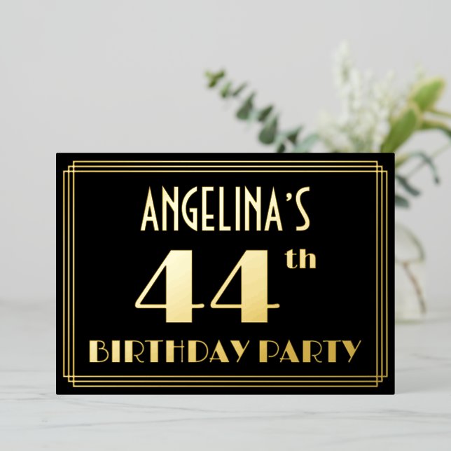 Invitation En Aluminium Fête du 44e anniversaire : Art Déco Look "44", ave (Debout devant)