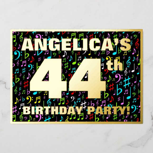 Invitation En Aluminium Fête du 44e anniversaire — Symboles de musique amu (Recto)