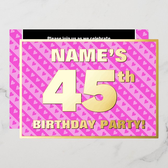 Invitation En Aluminium Fête du 45e anniversaire — Coeurs roses amusants e (Recto/Verso)