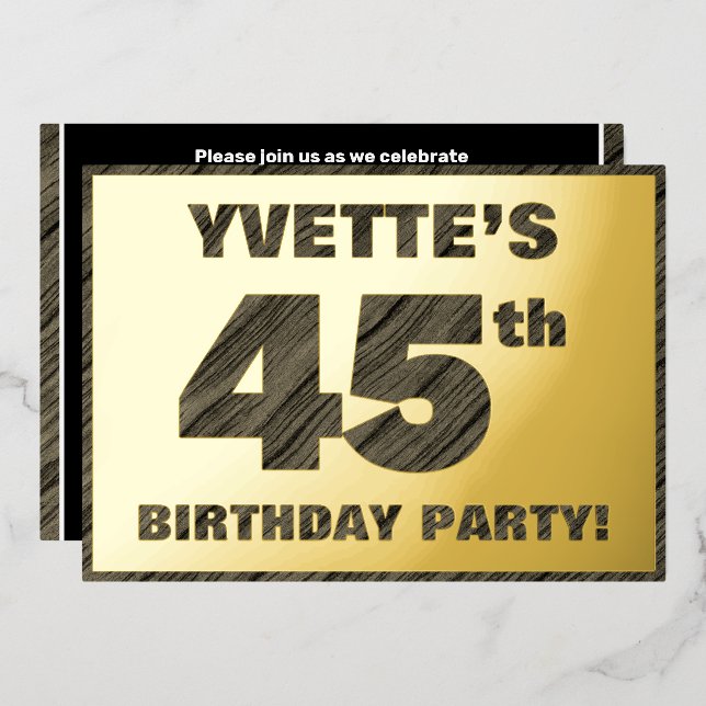 Invitation En Aluminium Fête du 45e anniversaire — Gras, Faux Wood Grain T (Recto/Verso)