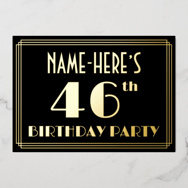 Invitation En Aluminium Fête du 46e anniversaire : Art Déco Look "46", ave (Recto)