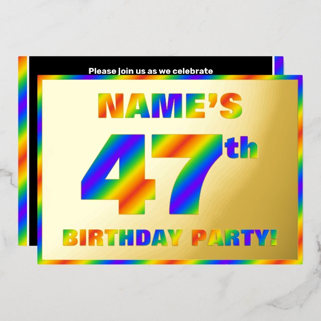 Invitation En Aluminium Fête du 47e anniversaire — Amusant, Rainbow Spectr (Recto/Verso)
