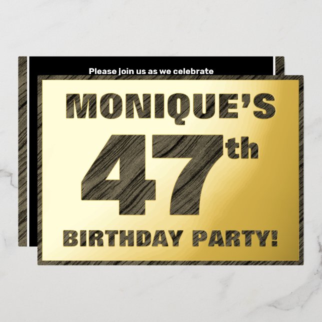 Invitation En Aluminium Fête du 47e anniversaire — Gras, Faux Wood Grain T (Recto/Verso)