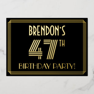 Invitation En Aluminium Fête du 47ème anniversaire — Style Art Déco "47" +