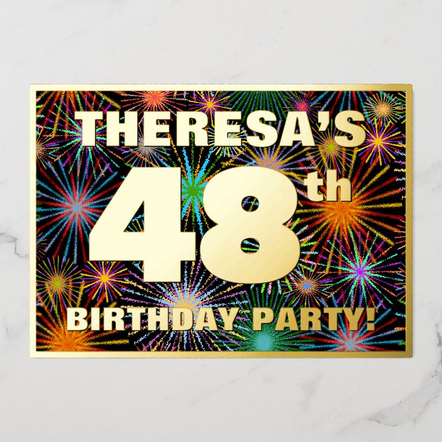 Invitation En Aluminium Fête du 48e anniversaire — Amusant, Feu d'artifice (Recto)