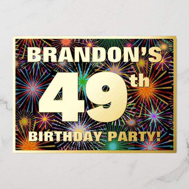 Invitation En Aluminium Fête du 49e anniversaire — Amusant, Feu d'artifice (Recto)