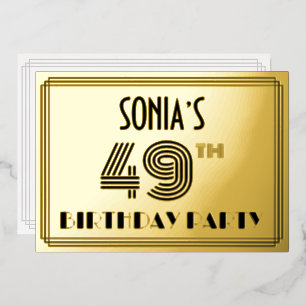 Invitation En Aluminium Fête du 49e anniversaire — Art Déco Style "49" & N