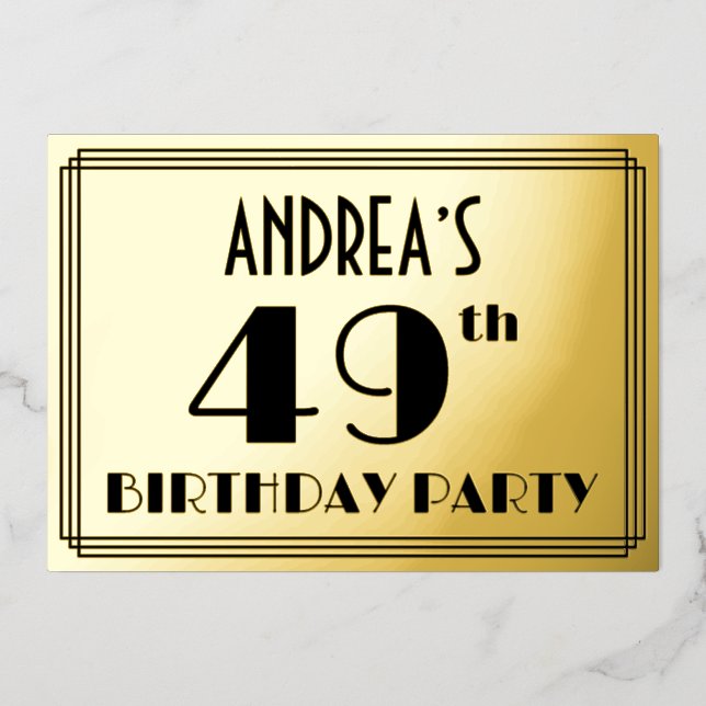 Invitation En Aluminium Fête du 49e anniversaire — Regarder Art Déco "49"  (Recto)