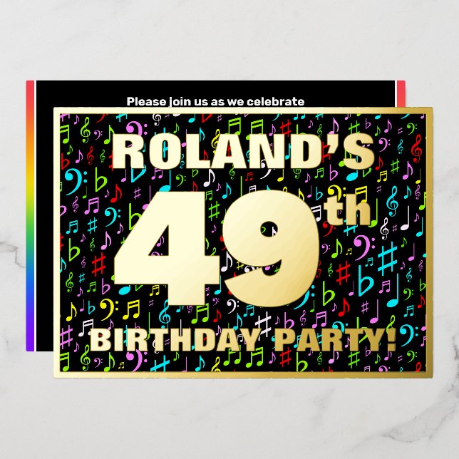 Invitation En Aluminium Fête du 49e anniversaire — Symboles de musique amu (Recto/Verso)
