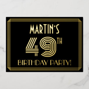 Invitation En Aluminium Fête du 49ème anniversaire — Style Art Déco "49" +