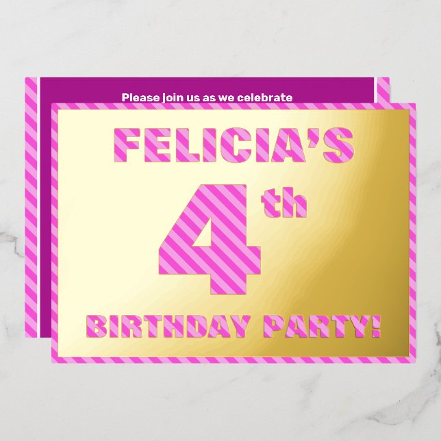 Invitation En Aluminium fête du 4e anniversaire — Audacieux, amusant, rayu (Recto/Verso)
