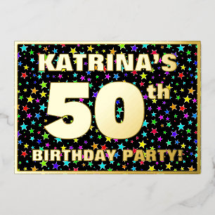 Invitation En Aluminium Fête du 50e anniversaire — Amusant, Colorful Stars
