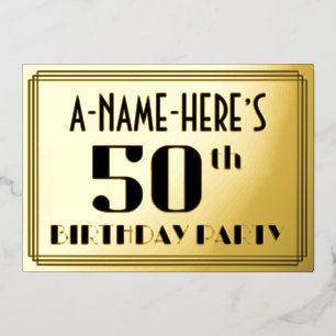 Invitation En Aluminium Fête du 50e anniversaire : Art Déco Look "50" et n