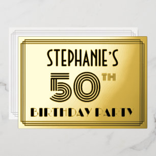 Invitation En Aluminium Fête du 50e anniversaire — Art Déco Style "50" & N