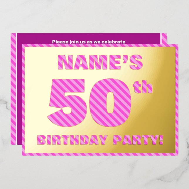 Invitation En Aluminium Fête du 50e anniversaire — Audacieux, amusant, ros (Recto/Verso)