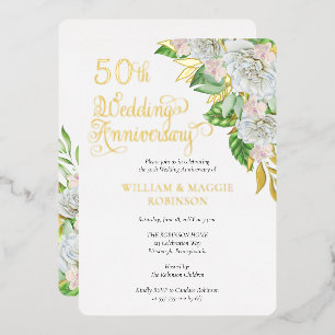 Invitation En Aluminium Fête du 50e anniversaire de la Rose blanche