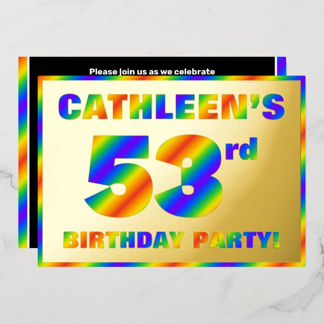 Invitation En Aluminium Fête du 53e anniversaire — Amusant, Rainbow Spectr (Recto/Verso)