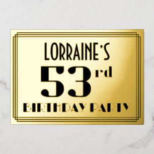 Invitation En Aluminium Fête du 53e anniversaire : Art Déco Look "53" et n