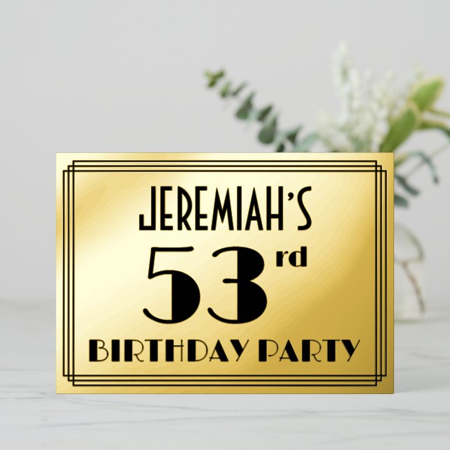 Invitation En Aluminium Fête du 53e anniversaire — Art Déco Look "53" + No (Debout devant)
