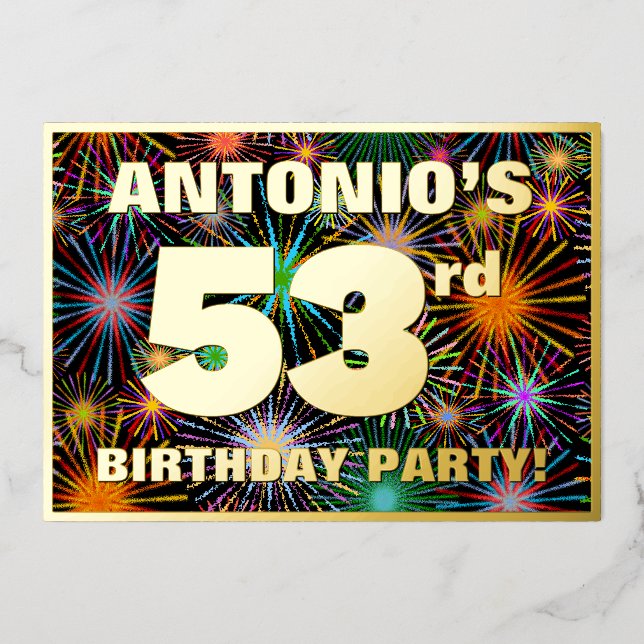 Invitation En Aluminium Fête du 53e anniversaire — Fun d'artifice amusant  (Recto)