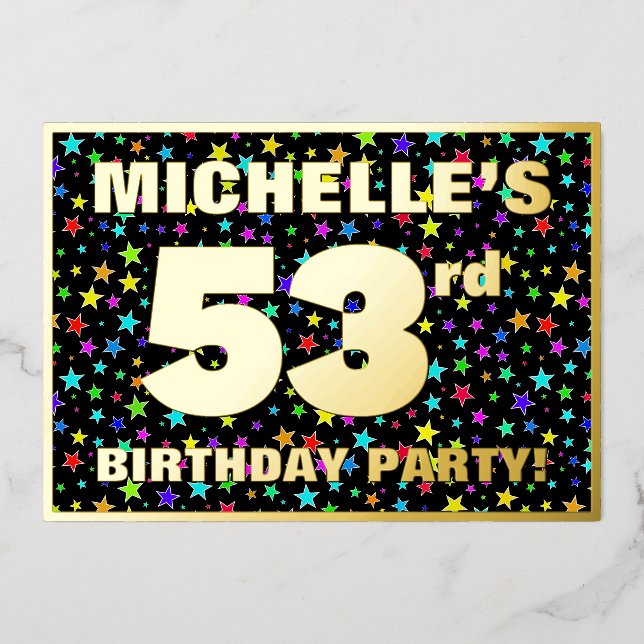 Invitation En Aluminium Fête du 53e anniversaire — Motif d'étoiles amusant (Recto)