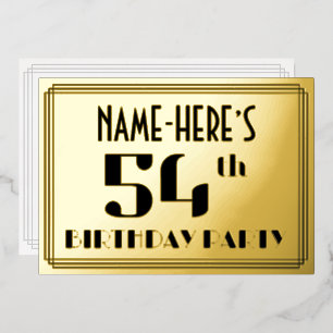 Invitation En Aluminium Fête du 54e anniversaire : Art Déco Look "54" et n