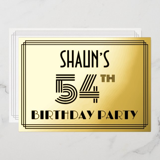 Invitation En Aluminium Fête du 54e anniversaire — Art Déco Style "54" & N (Recto/Verso)