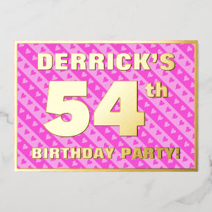 Invitation En Aluminium Fête du 54e anniversaire — Coeurs et rayures roses