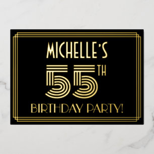 Invitation En Aluminium Fête du 55e anniversaire — Style Art Déco "55" + N