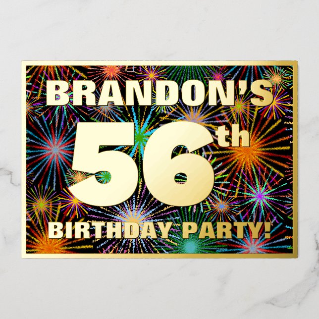 Invitation En Aluminium Fête du 56e anniversaire — Amusant, Feu d'artifice (Recto)
