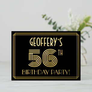 Invitation En Aluminium Fête du 56ème anniversaire — Style Art Déco "56" +