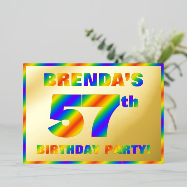 Invitation En Aluminium Fête du 57e anniversaire — Amusant, Rainbow Spectr (Debout devant)