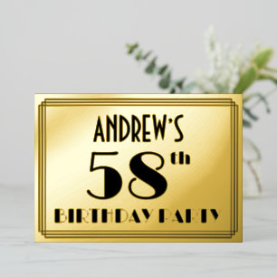 Invitation En Aluminium Fête du 58e anniversaire — Art Déco Look "58" + No