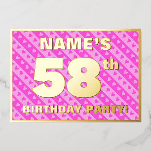 Invitation En Aluminium Fête du 58e anniversaire — Coeurs et rayures roses