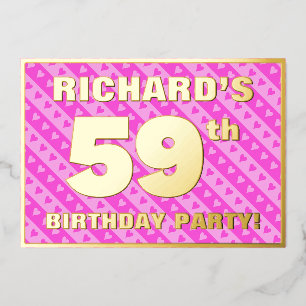 Invitation En Aluminium Fête du 59e anniversaire — Coeurs et rayures roses