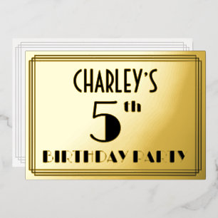 Invitation En Aluminium Fête du 5e anniversaire — Art Déco Look "5" + Nom