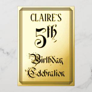 Invitation En Aluminium Fête du 5e anniversaire — Script élégant + Nom per