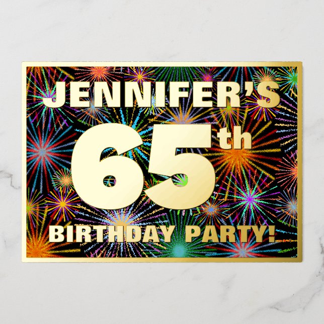 Invitation En Aluminium Fête du 65e anniversaire — Amusant, Feu d'artifice (Recto)