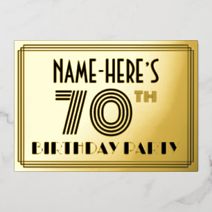 Invitation En Aluminium Fête du 70e anniversaire — Art Déco Style "70" & N