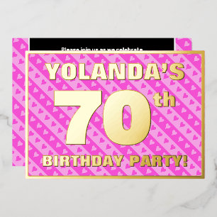 Invitation En Aluminium Fête du 70e anniversaire — Coeurs et rayures roses