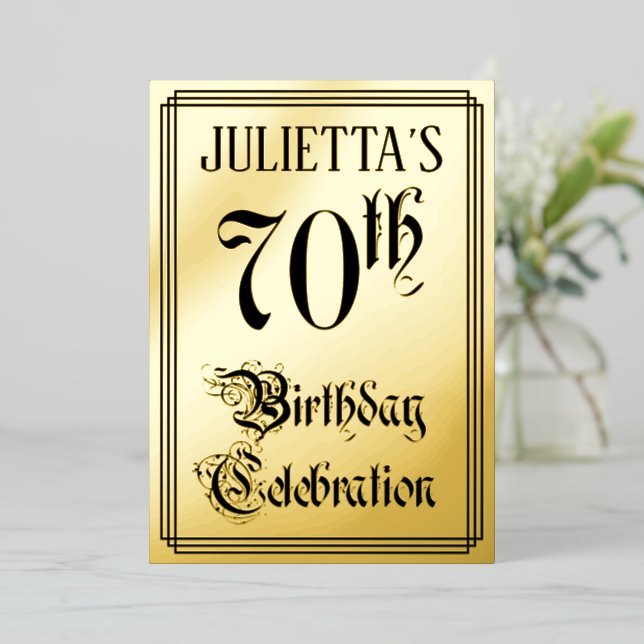 Invitation En Aluminium Fête du 70e anniversaire — Script élégant + Nom pe (Debout devant)