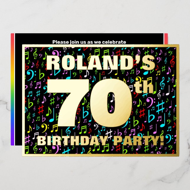 Invitation En Aluminium Fête du 70e anniversaire — Symboles de musique amu (Recto/Verso)