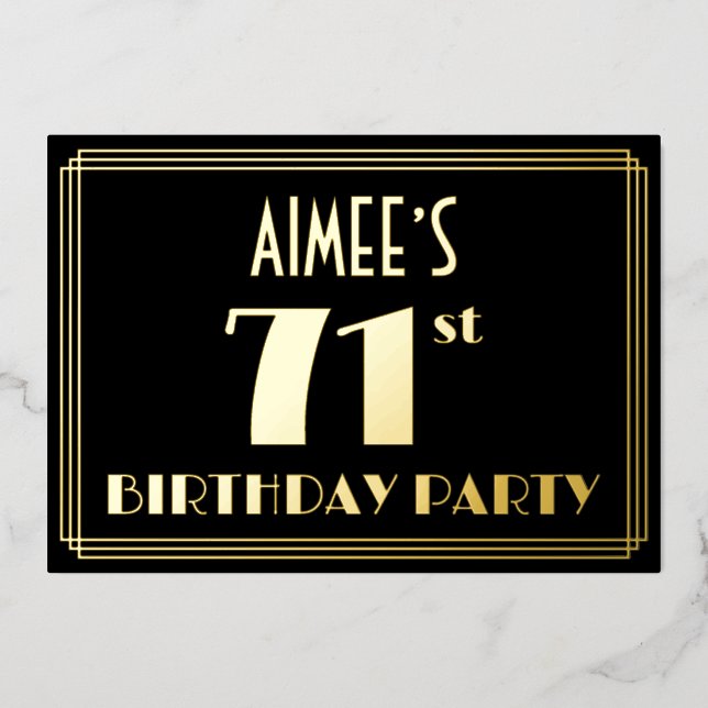 Invitation En Aluminium Fête du 71e anniversaire : Art Déco Look "71", ave (Recto)
