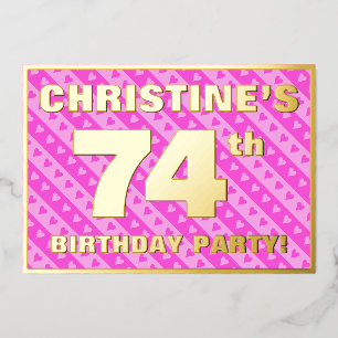 Invitation En Aluminium Fête du 74e anniversaire — Coeurs roses amusants e