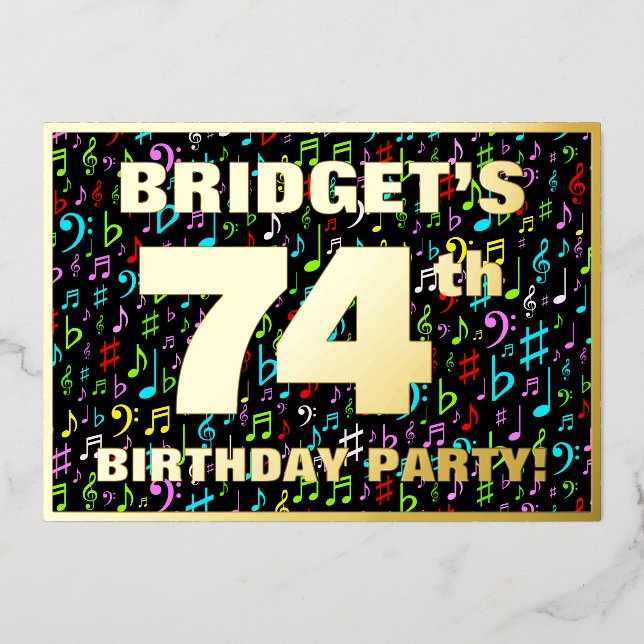 Invitation En Aluminium Fête du 74e anniversaire — Symboles de musique amu (Recto)